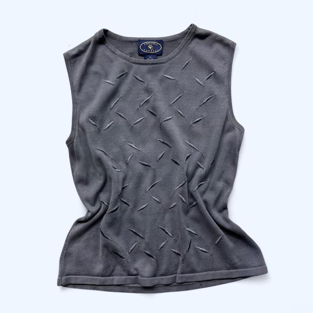 Vintage Chelsea Campbell Women's Blue Gray Sleeveless Silk and Cotton Top